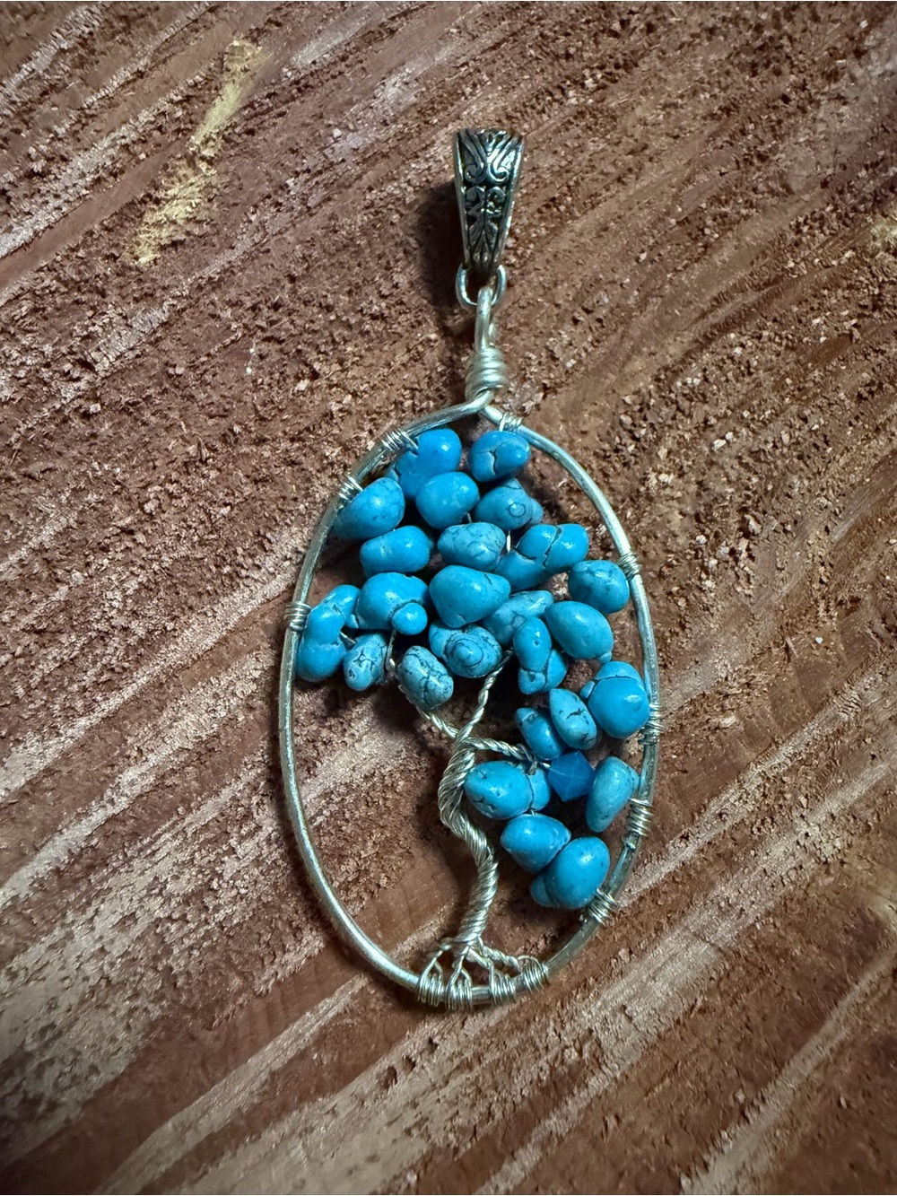 Turquoise Tree of Life Pendant Necklace - Silver Wire